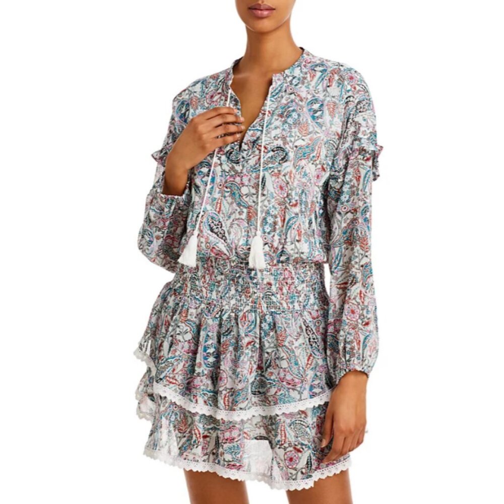 AQUA Paisley Smocked Waist Dress Boho Cottagecore Fairy, Women's Medium
